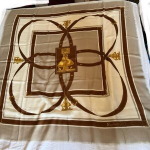 Burberry Scarf Shawl Equestrian Brown Belt Print Stripe Border 52 inch X 52 inch